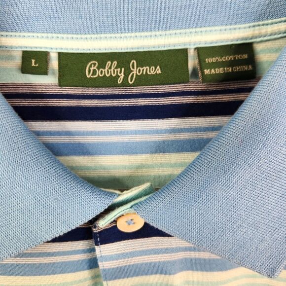 Bobby Jones Short Sleeve Cotton Striped 3 Button Golf Polo Shirt Large - Picture 4 of 5